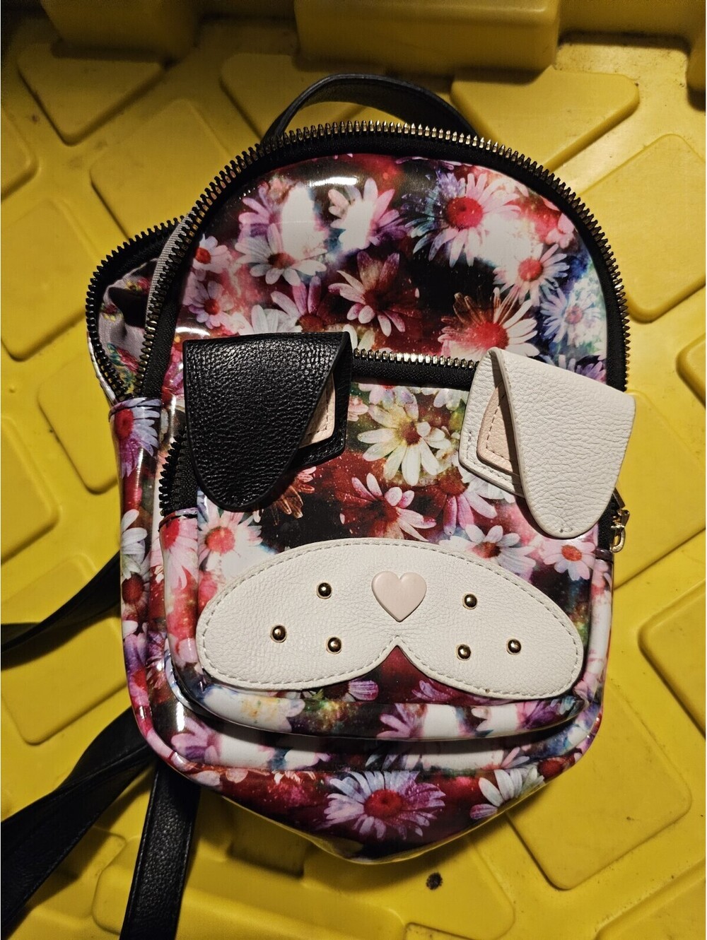 Betsey Johnson Kitsch Mini Floral Patent Backpack French Bull Dog Preowned